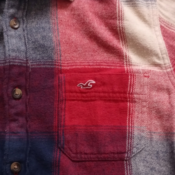 HOLLISTER MEN'S RED BLUE PLAID  FLANNEL LONG SLEEVE BUTTON-UP SHIRT. SIZE S. - Picture 5 of 15